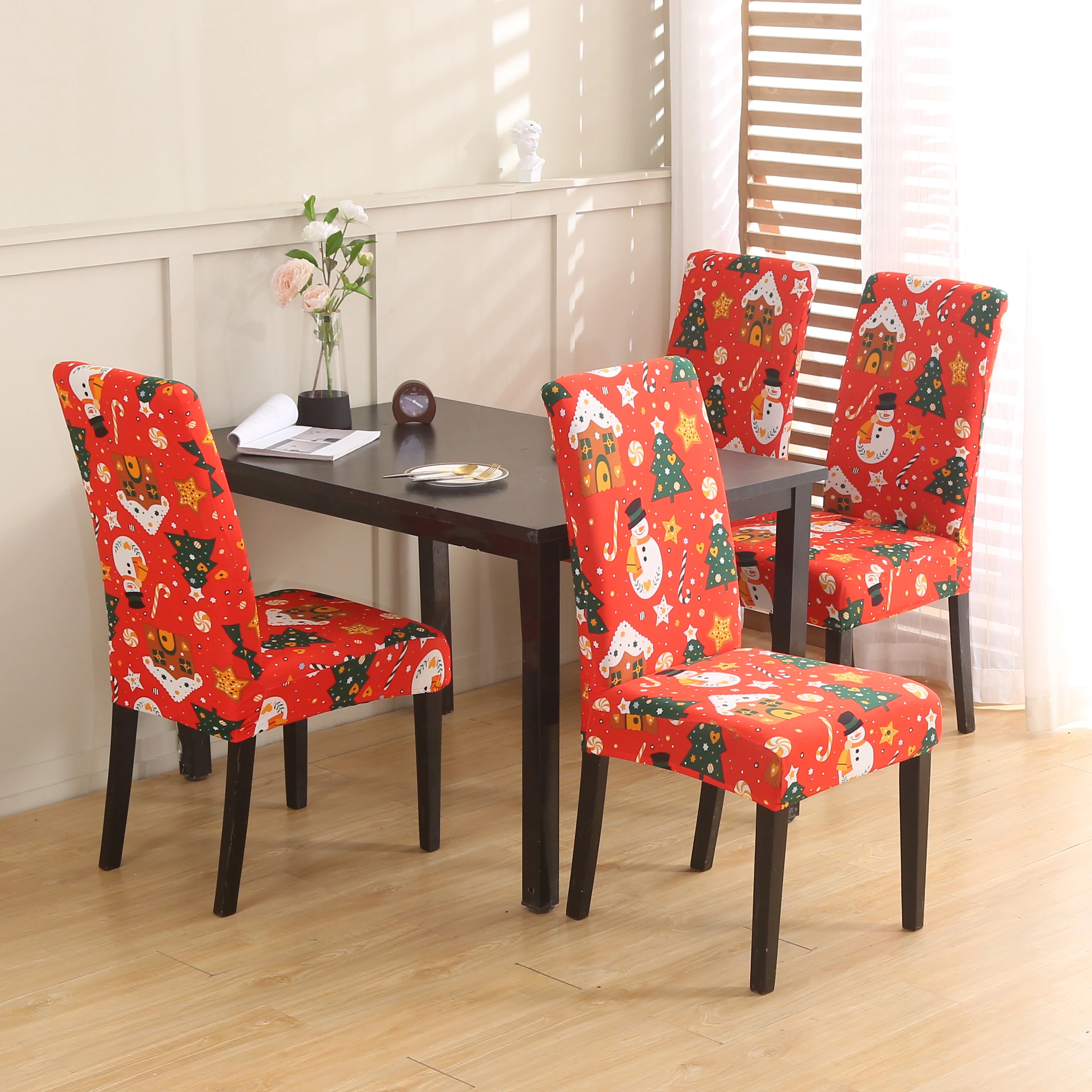 Stretch Removable Washable Dining Room Chair Protector Slipcovers Christmas Decoration