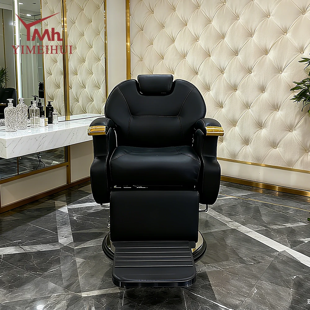كراسي بربرية جديدة من الجلد الأسود قابلة للتعديل، كرسي حلاقة دوار كهربائي مع وظيفة التسخين #2
