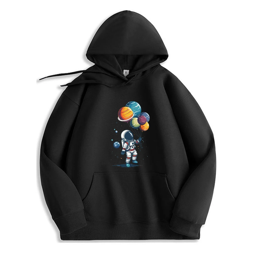 

Astronaut Balloons In The Shape Of Planets Graphic Hoodie Luxury Designer Soft Polyester Fiber Long Sleeve