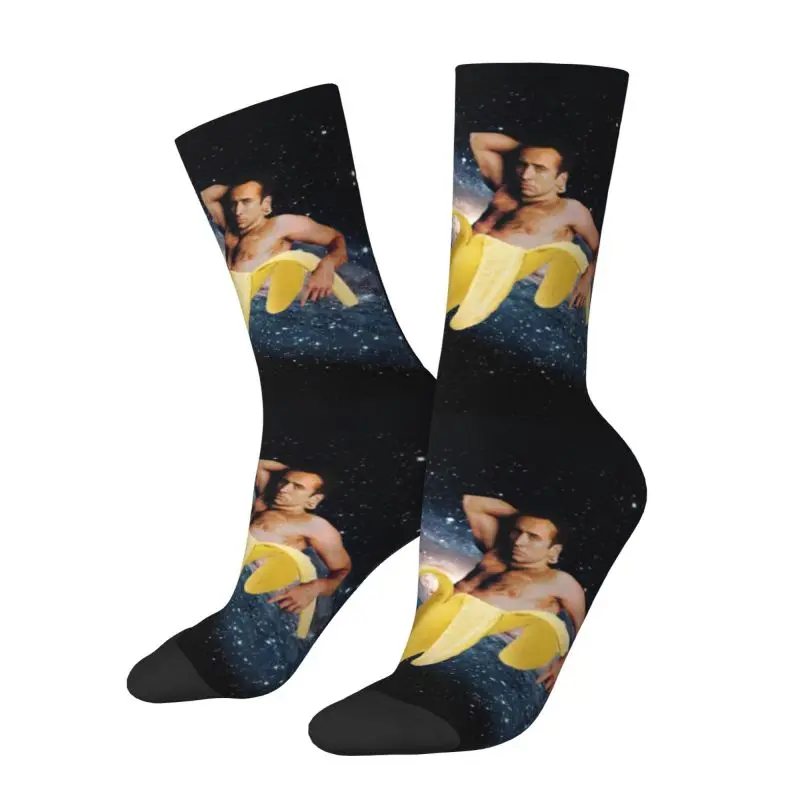 

Nicolas Cage In A Banana Dress Socks Men Women Warm Funny Novelty Space Crew Socks