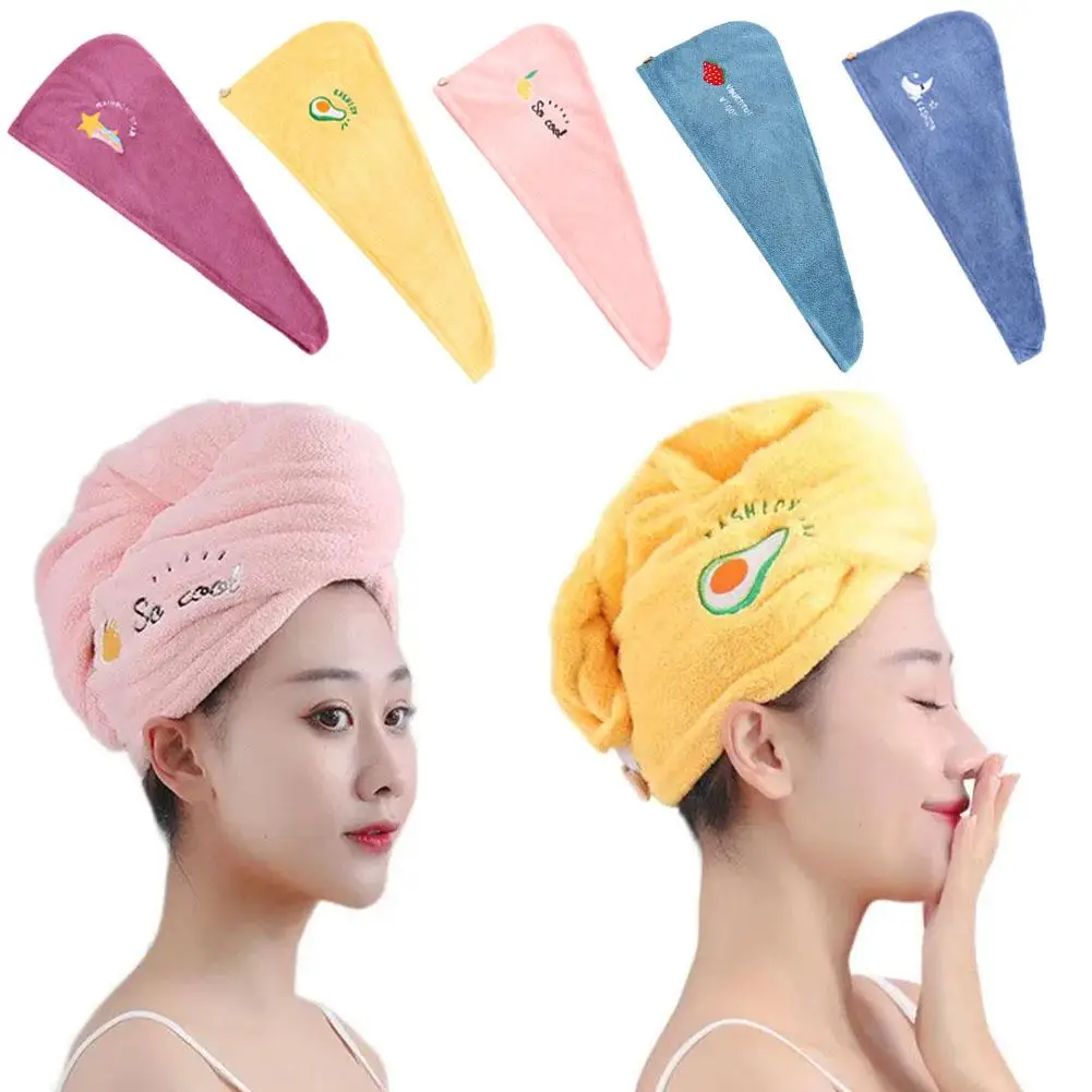 Toalla de pelo seco de terciopelo Coral para mujer, gorro de ducha engrosado absorbente, bordado de animales lindos, Toalla de baño de secado rápido