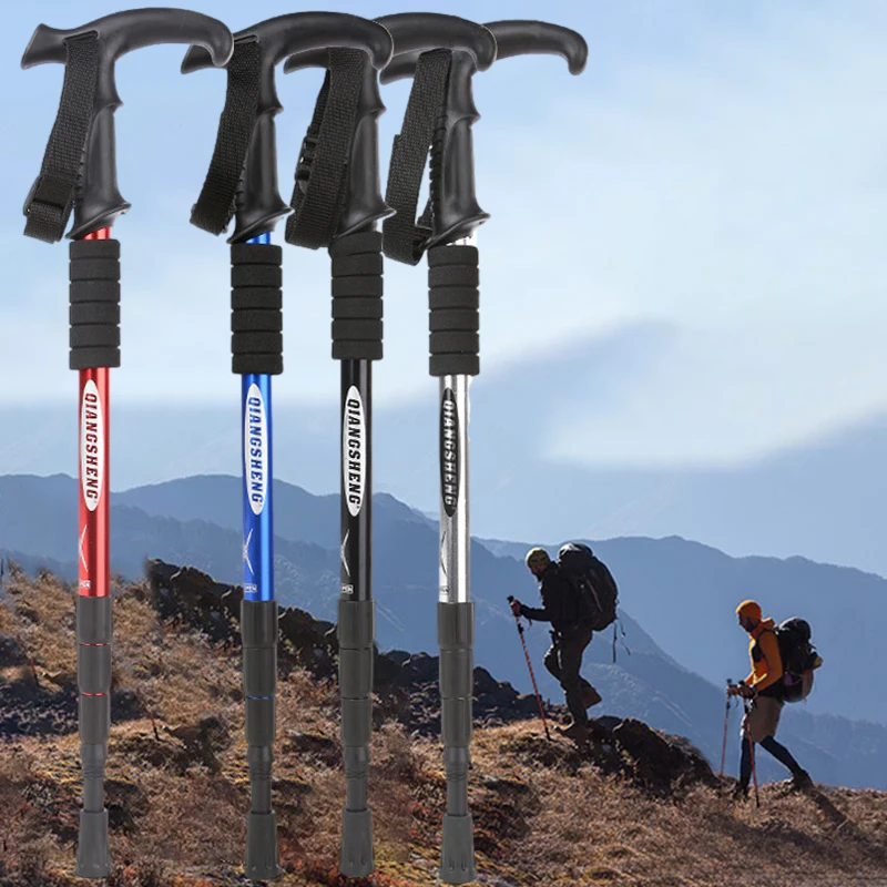 

4-Section Outdoor Walking Stick Portable Telescopic Trekking Pole Anti Skid Aluminium Alloy Cane Elderly Camping Climbing Stick