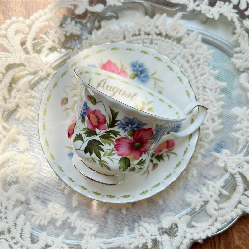 Royal Bone china Coffee Cup and Saucer set British Style Flower Month Tea Cup Household Afternoon Tea Cup for Gift Box