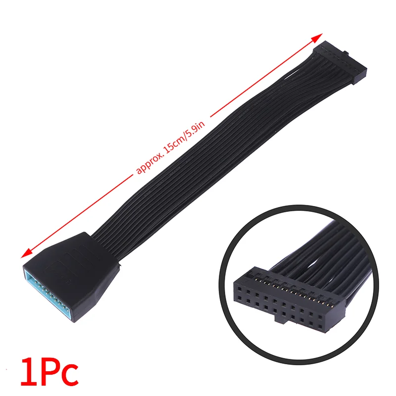 1Pc Small Mini USB 3.0 19/20 Pin Internal Extension Header Adapter Cable Black Flat Wire Cable for Motherboard 5.9inch/15cm‘