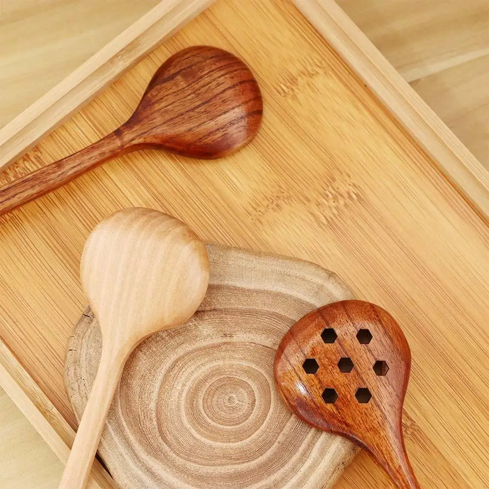 Solid Wood Handmade for Kitchen Scoop Cooking Utensil Sauce Colander Tableware Soup Spoon Stir Spoon