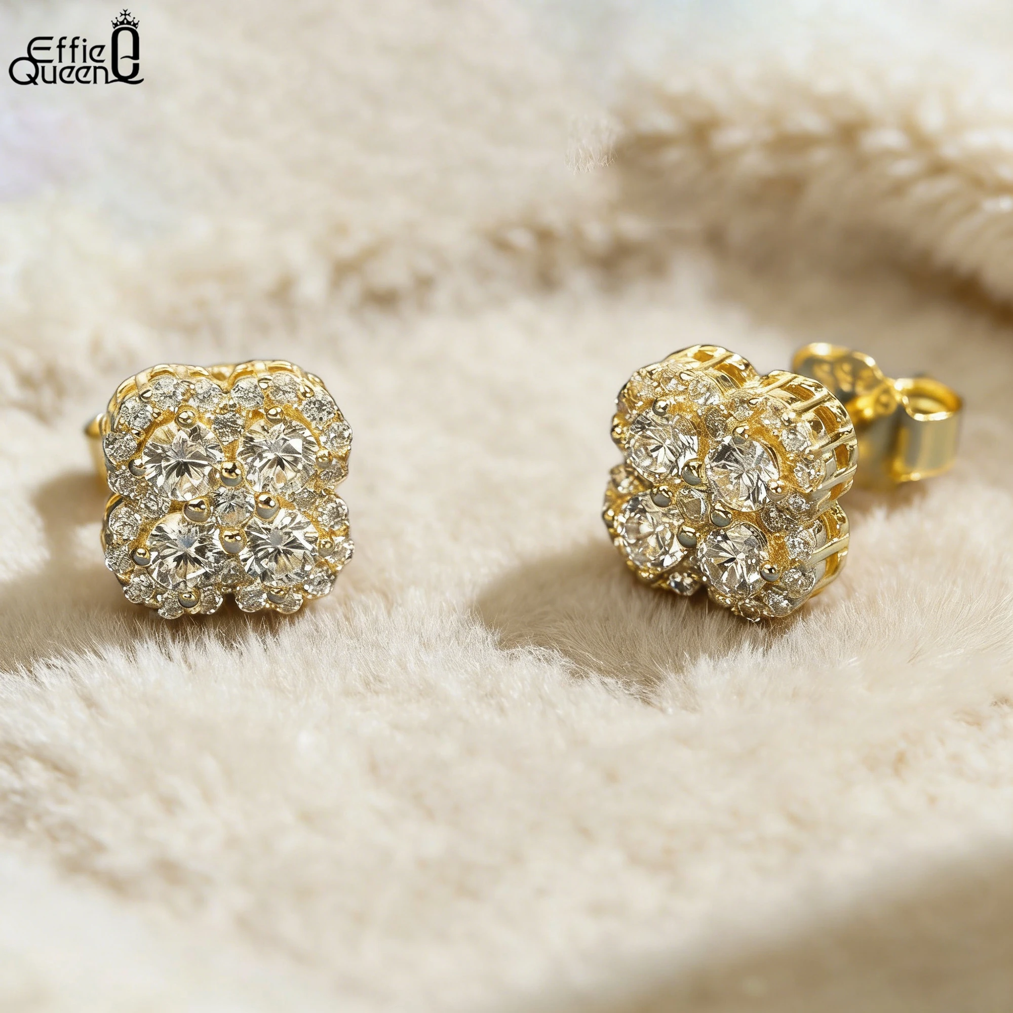 

EFFIE QUEEN S925 Silver 14k Gold Four Leaf Clover Zirconia Stud Earrings Lucky Jewelry for Women Birthdays Banquet Gift LZE57