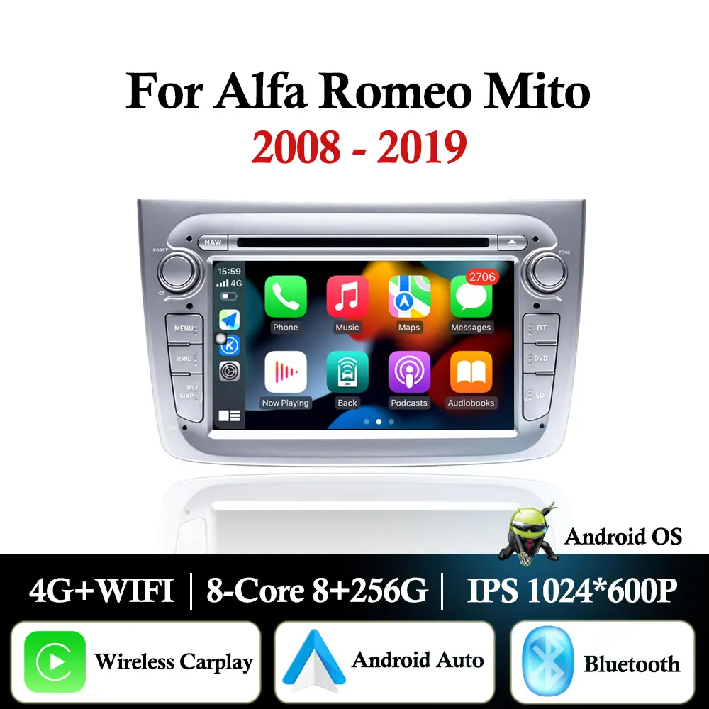 Android 16 For Alfa Romeo Mito 2008 - 2019 Car Radio Video Player Android Auto Multimedia Player Wireless Carplay GPS Navigation