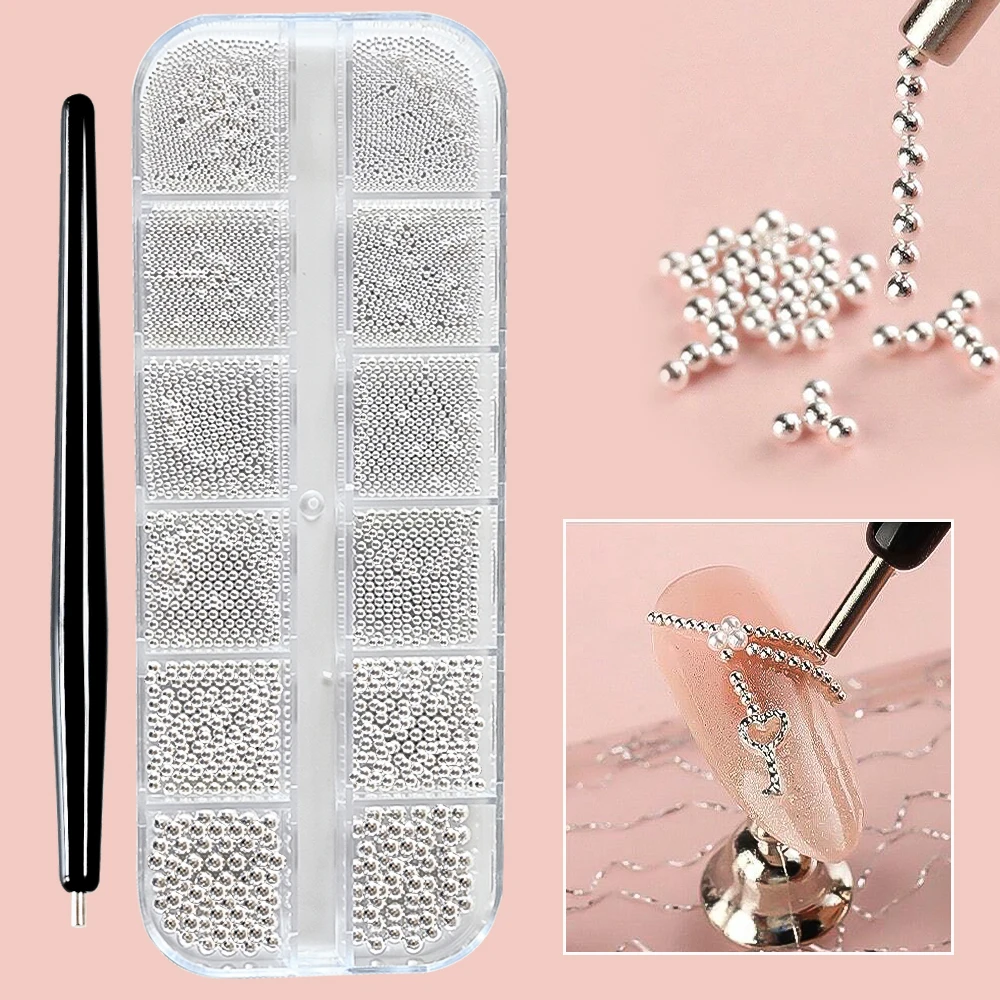 1 Flasche Kaviar Nail Art Perlen Dekoration 24 Farben Mikro Runde Kugel 0,6-1 mm Nagelkristall Glasperlen 3D Nagel Strasssteine # PG8/6