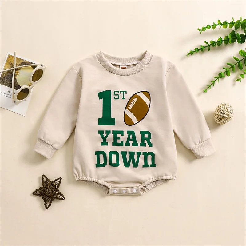 Baby Boy Football Romper Letter Rugby Print Long Sleeve Sweatshirt Jumpsuit Casual Fall Clothes