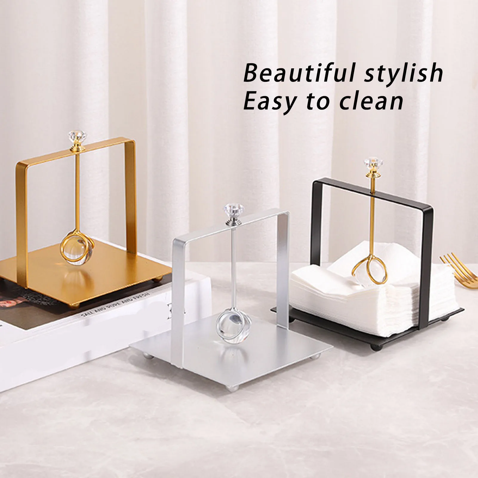 Flat Napkin Holder Metal Napkin Holder  Handle Modern Elegant  Paper Napkin Dispenser for Restaurant Hotel Home Office