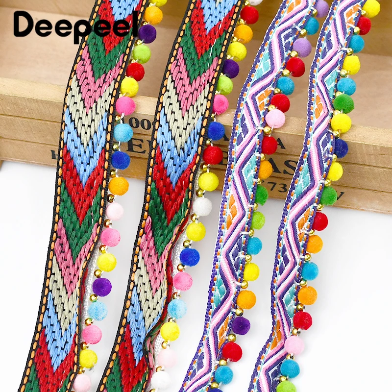 

2Yards Deepeel 10/20mm Ethnic Colorful Jacquard Lace Trim Ribbon Beads Handmade Edge Tassel DIY Clothing Sewing Accessories