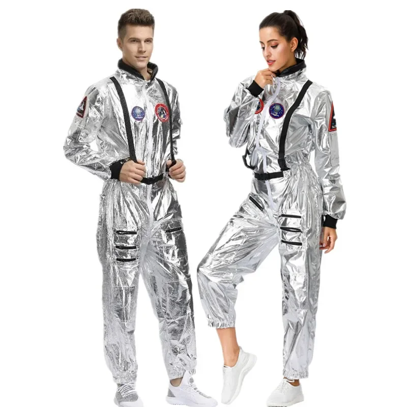 Silver Astronaut Costume Men Women Space Uniform Halloween Cosplay Spaceman Jumpsuit Suit