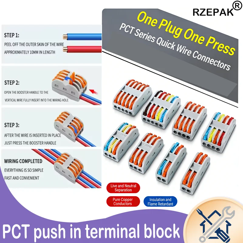 

PCT Series Fast Connect Terminal Blocks - Soft/Hard Wire Universal, Multiple In-Out for Power Cord Parallel & Branch Wiring