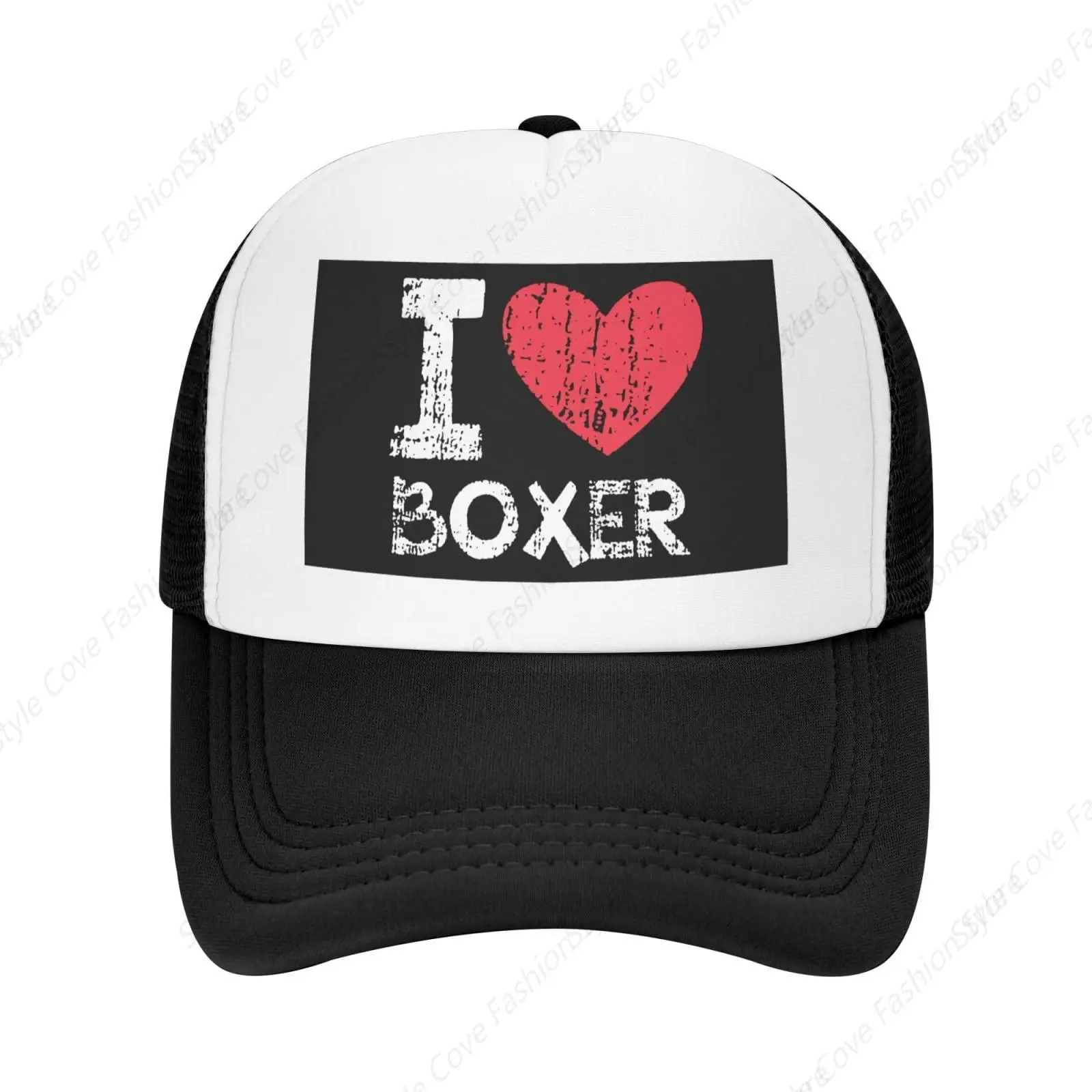 I Love Boxer Dog Trucker Hat Fashion Baseball Hat Breathable Adult Outdoor Mesh Hat Travelling Sun Protection Casquette