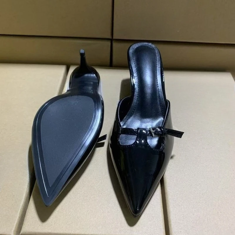 Elegant Slingbacks Women Sandals summer 2025 Luxury Desinger Pointed Toe Chic Buckle Black Party High Heels Lady Mules Shoes