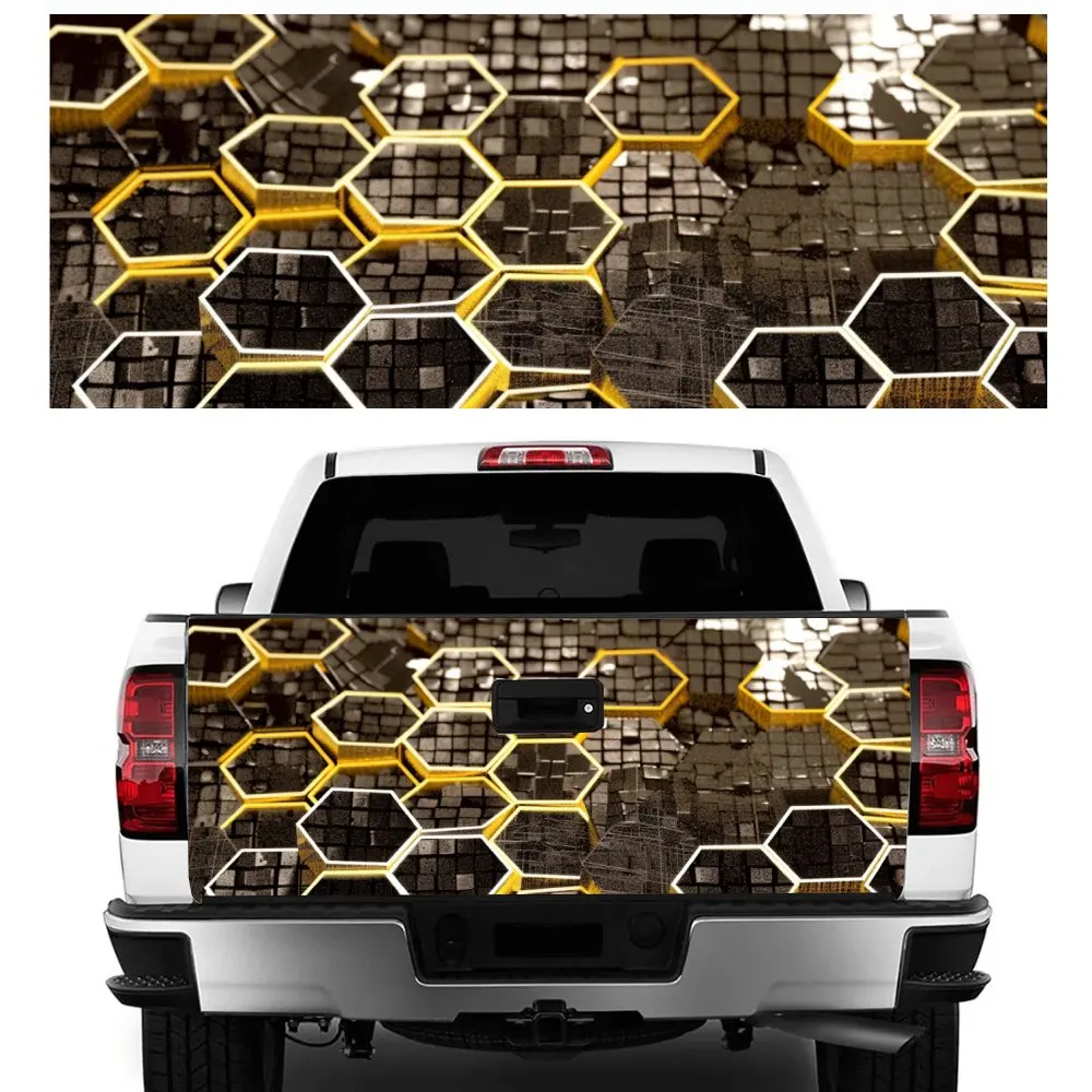 

Yellow Hexagons Honeycomb Car Tail Trunk Protect Vinly Decal Auto Accessories DIY Hood Decoration Sticker for Off-road Pickup