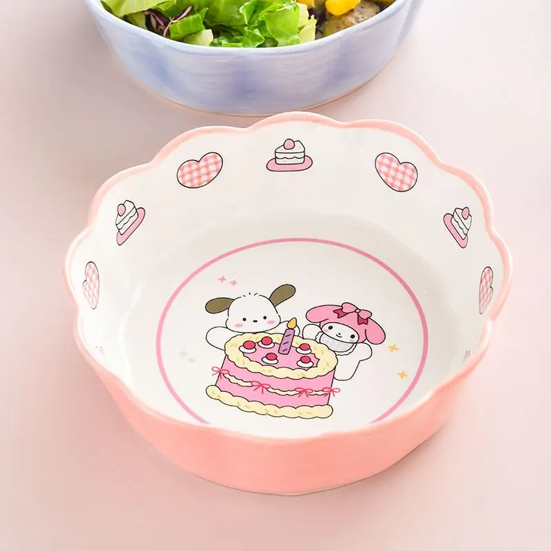 

Cinnamoroll My Melody Anime Kawaii Sanrio Ceramic Salad Bowl Cute Pochacco Cartoon Food Plate Lovely Cutlery Gifts for Girls