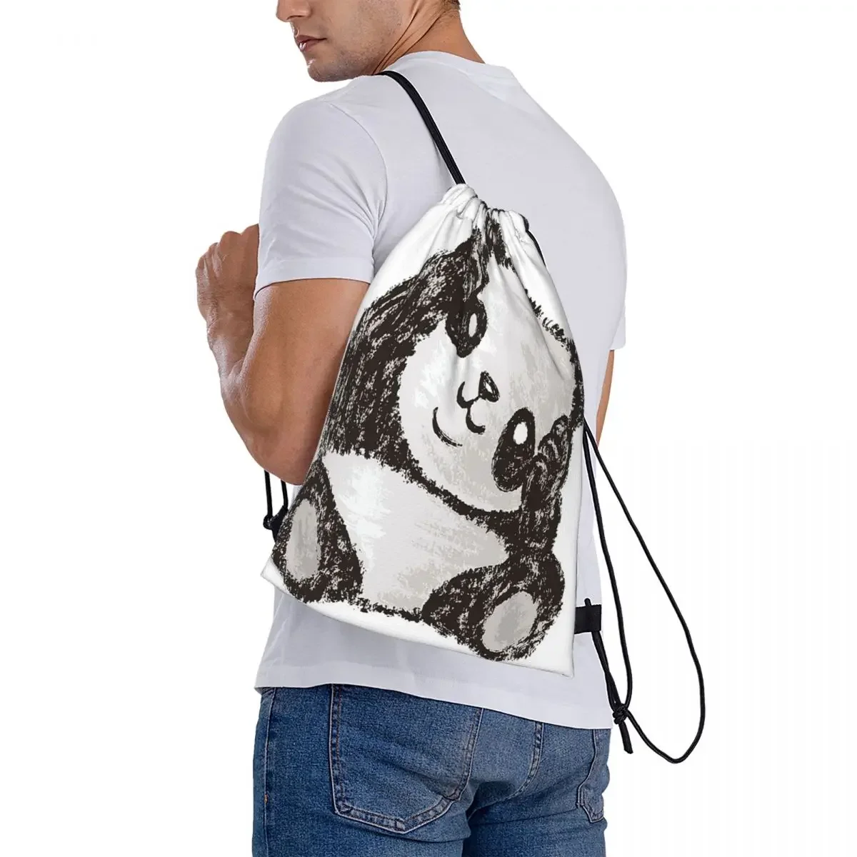 Mochila multifuncional Cute Panda, Sacos de cordão portáteis, Bundle Pocket, Sports Bag, Bookbag para homens e mulheres, Mochilas escolares