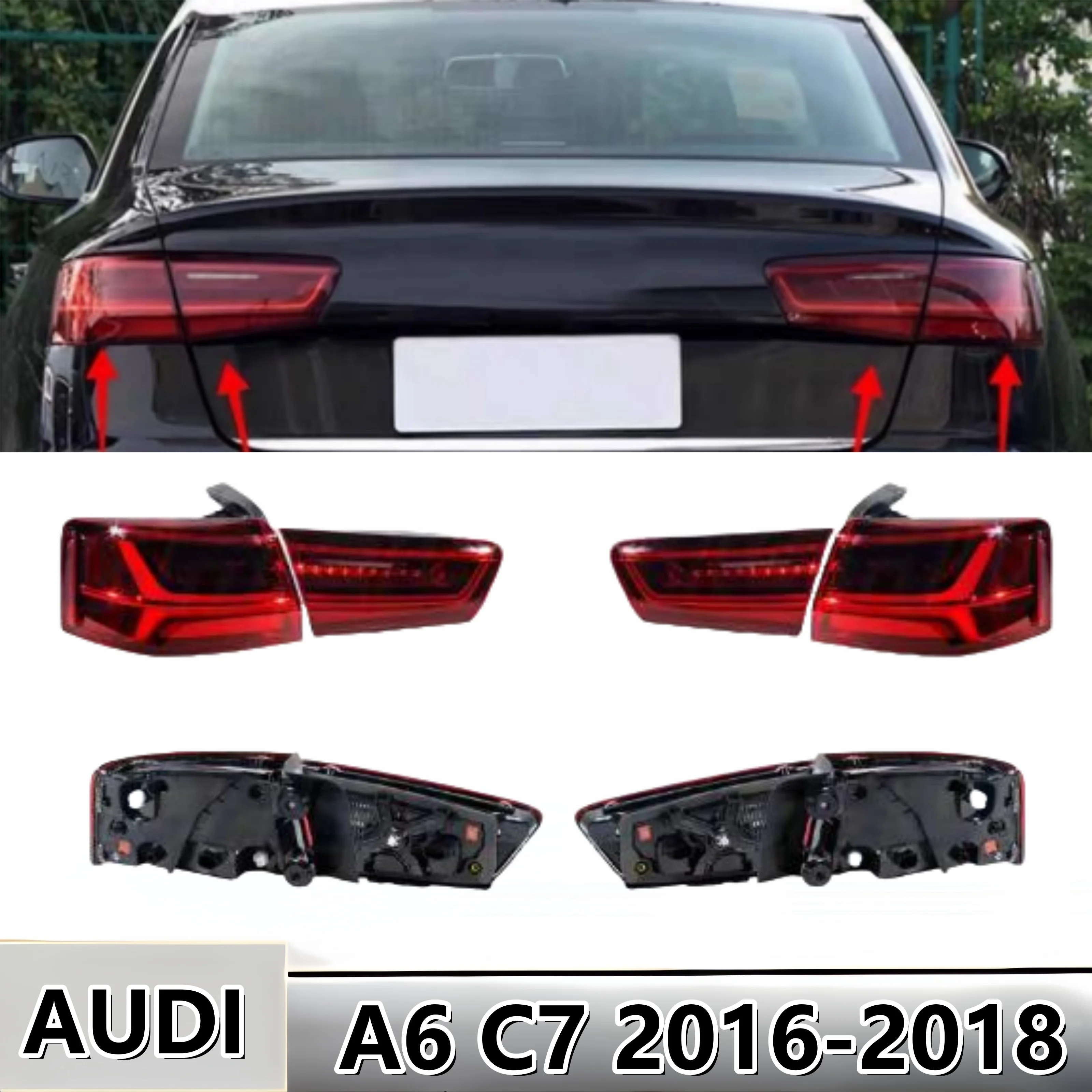 LED Tail Light For Audi A6 C7 2016 2017 2018 4 pcs Rear Lamp Position Lights With Bulbs Car accessories