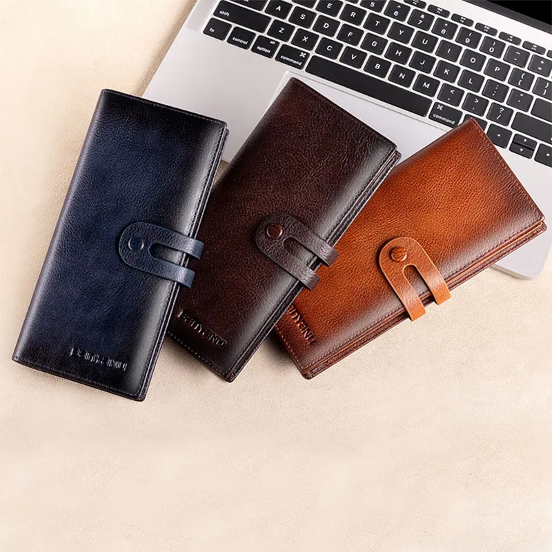 Wallet Man Leather Vintage Casual Long Black Large Capacity Cow Leather Wallet Mobile Phone Bag New Business Wallet Man