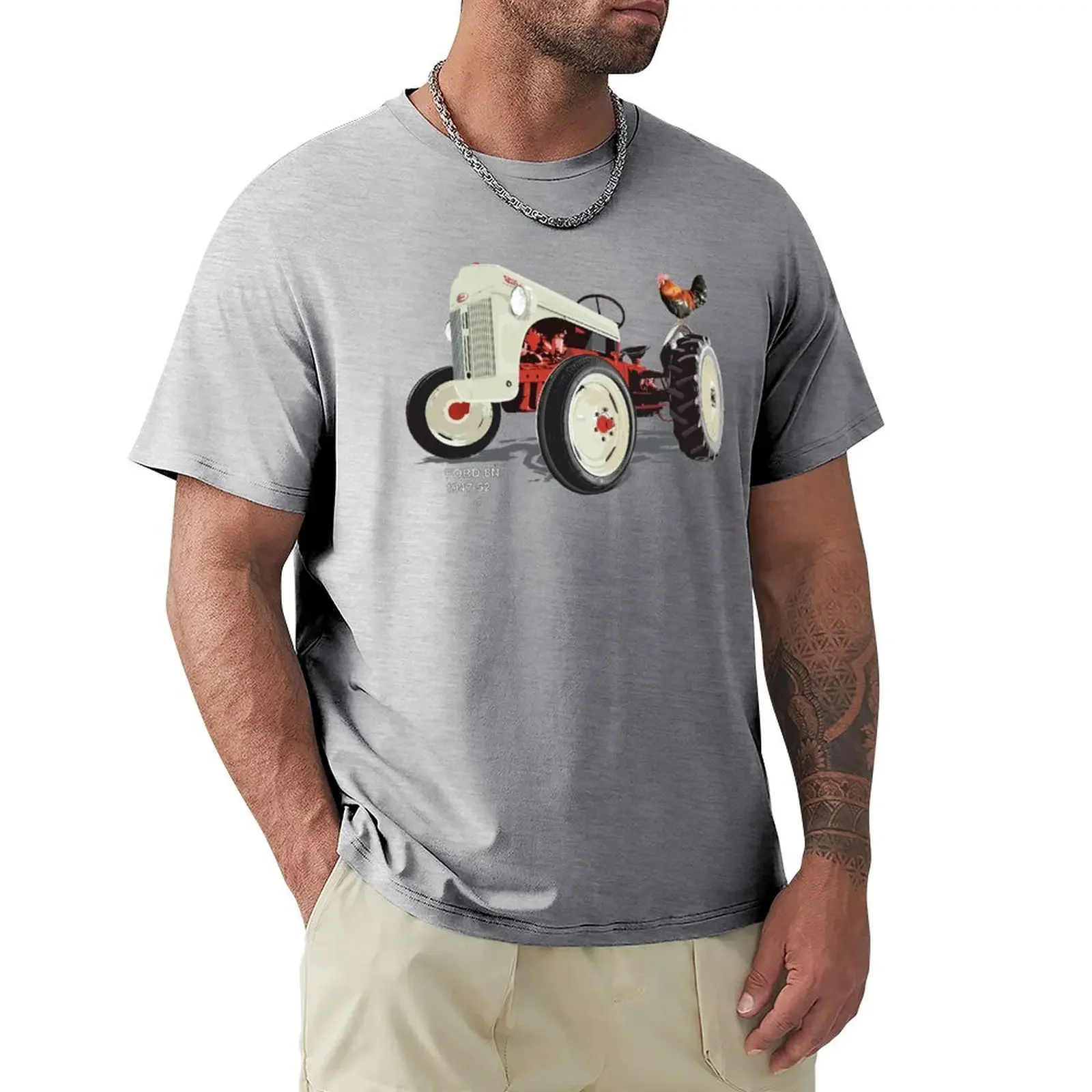 Old Redbelly, the Ford8N – with Barney the Rooster! T-Shirt shirts graphic shirts graphic tee mens fashion