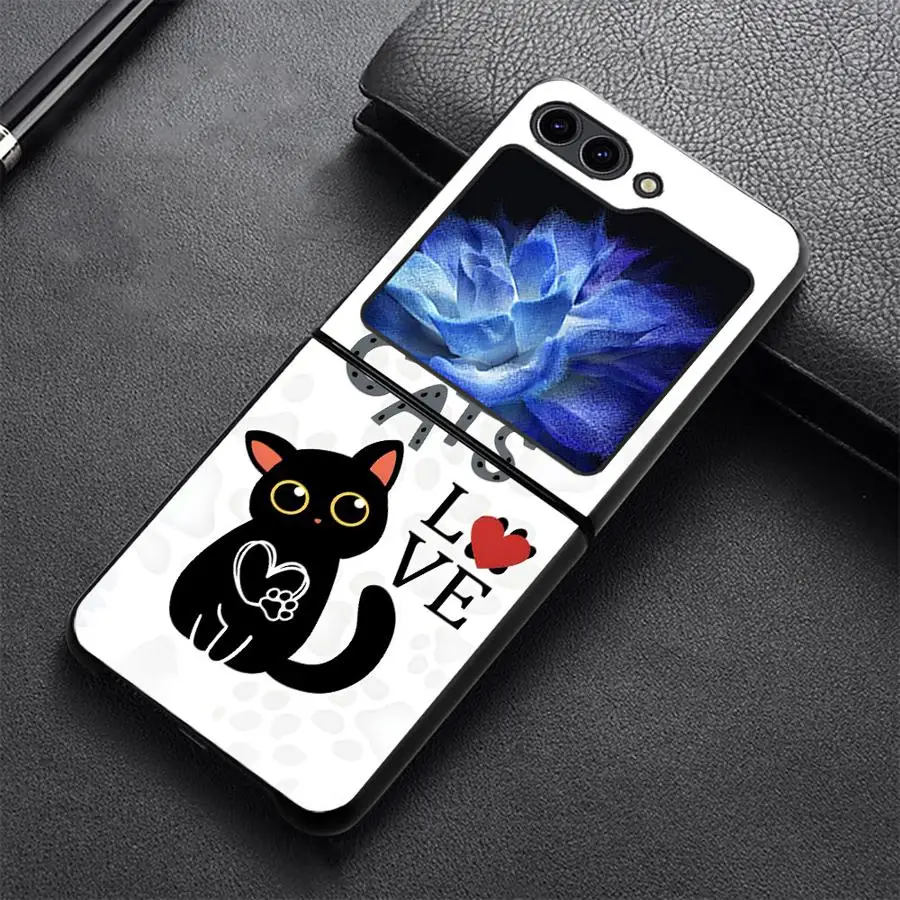 Case for Samsung Galaxy Z Flip 8 Z Flip 7 6 5 4 3 Flip7 FE Flip5 Flip3 Flip6 Flip4 Phone Cover Cartoon Black Cat