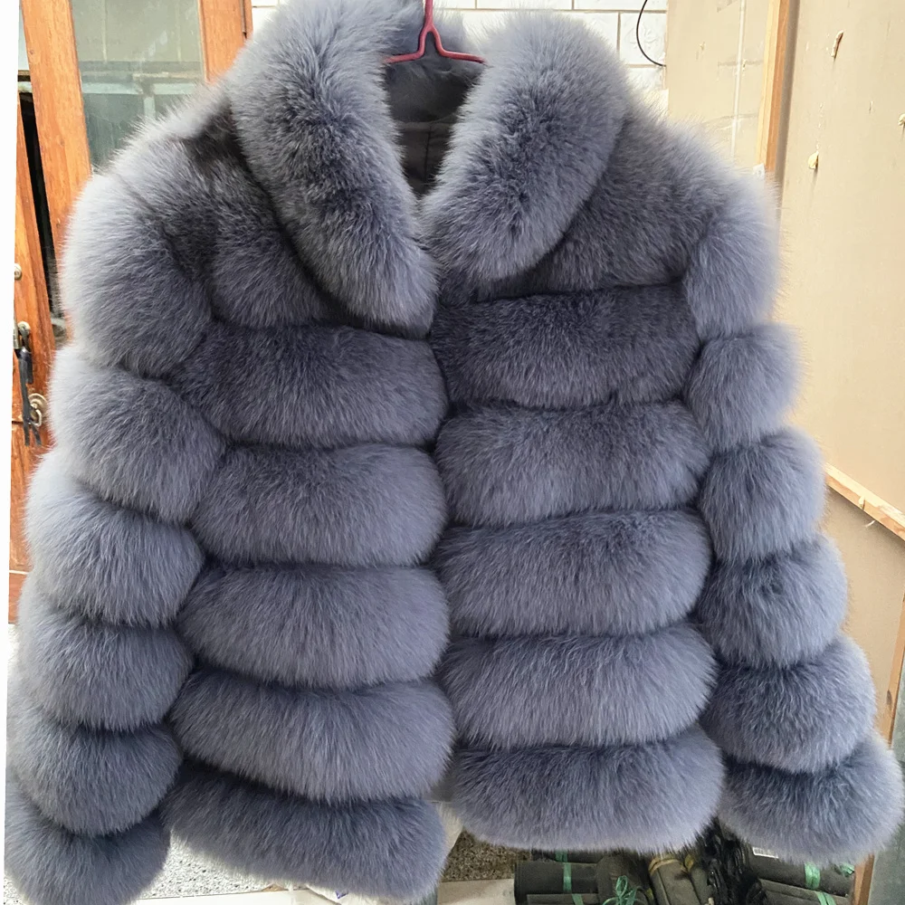 QUEENTINA Winter New Women\'s Cold Real Fox Fur Coat With Collar Especially Overcoat Leather Female Natural Plus Size 2023 Luxury