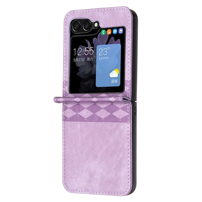 Wallet Prismatic Plaid Embossed Flipped Leather Cover For Samsung Galaxy Z Flip5 Z Flip4 Z Flip3 Magnetic Flip Z Flip 5 4 3 Case