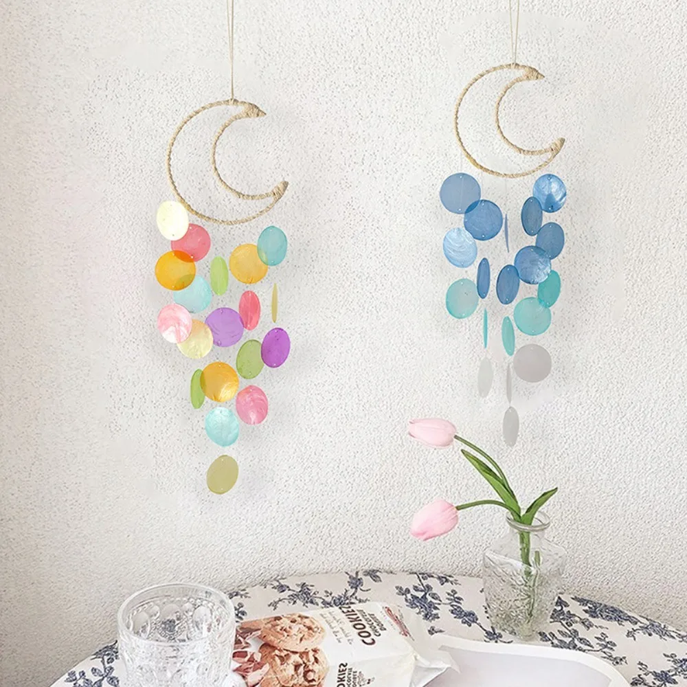 Hanging Shell Moon Wind Chimes Circle Shell Natural Shell Dream Catchers Home Decoration With crisp ringtones Shell Pendant