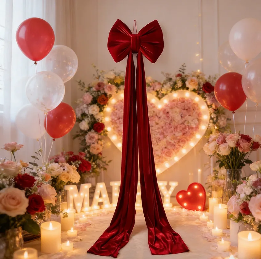 

40x200cm New Style Party Burgundy Velvet Bow with Large Train – Wedding Decor, Hanging Ornament, Birthday Party Decoration