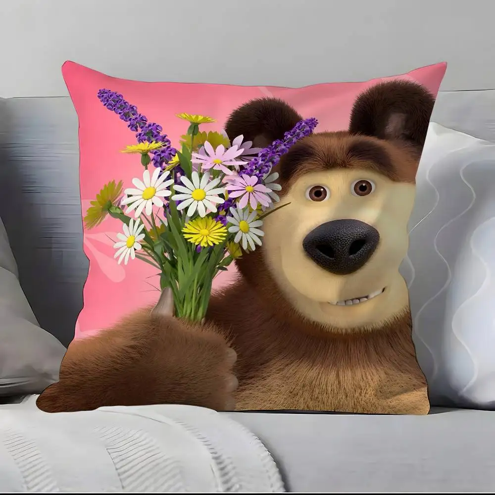 كيس وسادة كارتوني M-M-M-Masha And The B-Bears غطاء وسادة ناعم صديق للبشرة ومريح بسحاب مخفي