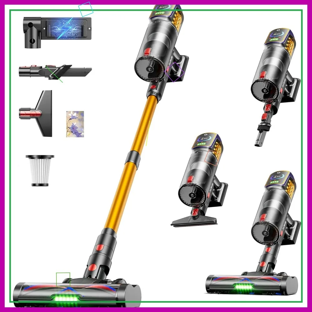 

50KPa 600W Cordless Vacuum, 65Mins Runtime, Anti-Tangle Brush for Home