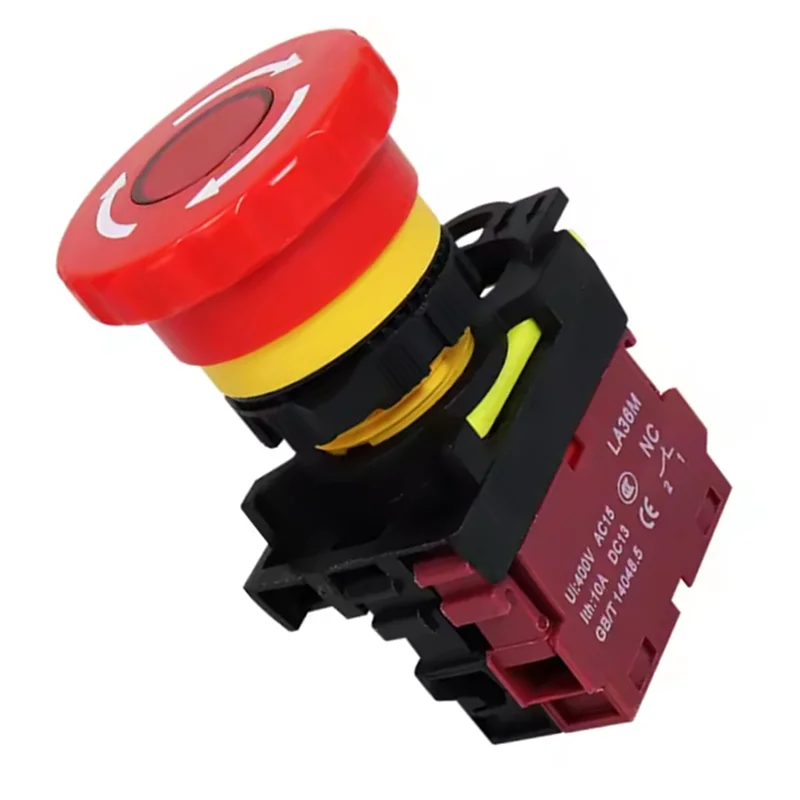A02M-E-Stop مفاتيح On Off Vaneaims 22 مللي متر LA36M مفتاح إيقاف الطوارئ قابل للقفل زر الضغط 1NC رأس الفطر الأحمر #3