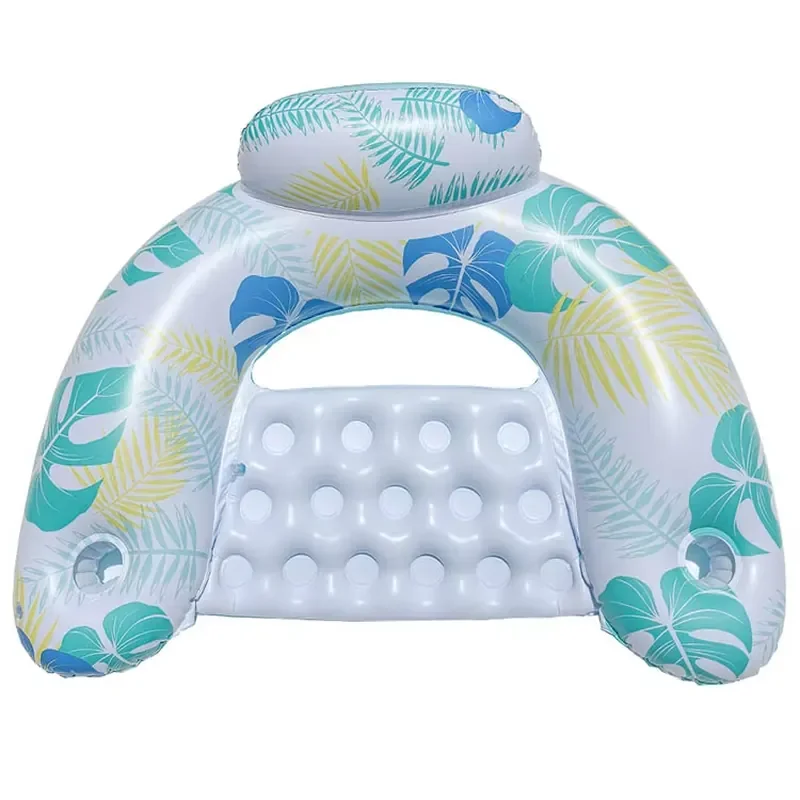 Inflatable Pool Float Chair Adult Portable Blow up Pool Float Lounger with Cup Holders