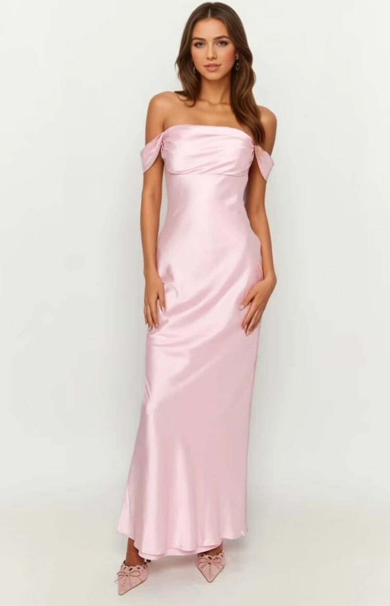 

Off The Shoulder Bridesmaid Dresses Fall Long Satin Wedding Guest Dress Formal Evening Gown