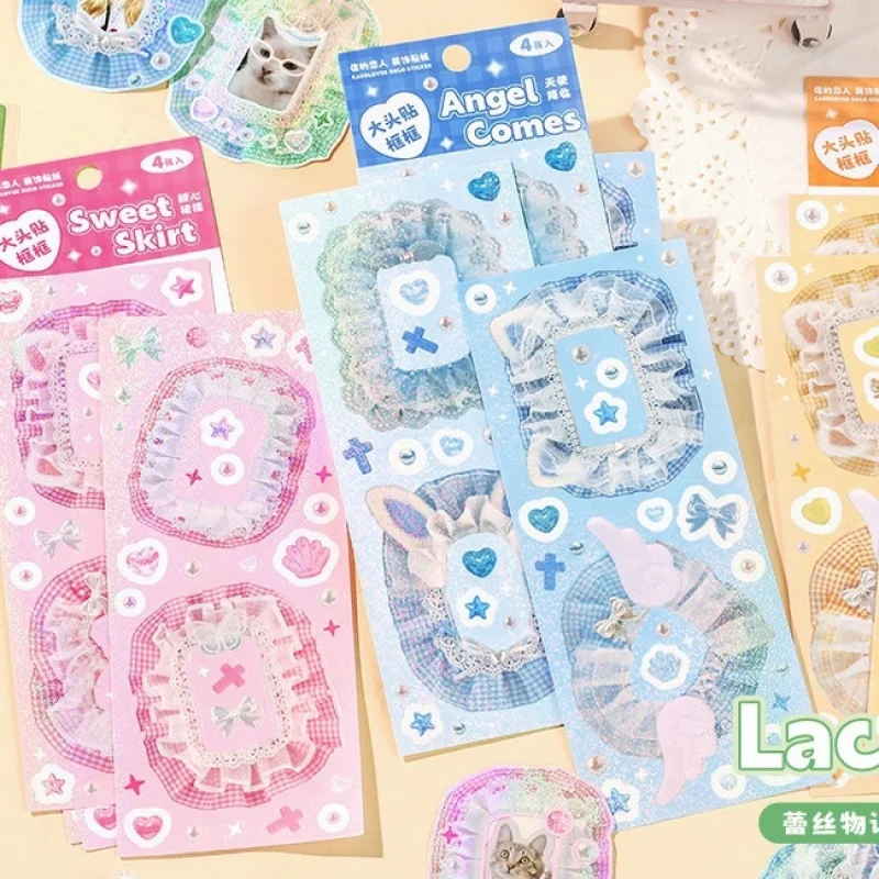 4 pièces/lot Autocollants décoratifs en dentelle style Forêt Fraîche pour Journal, DIY, Collage et Accessoires de superposition