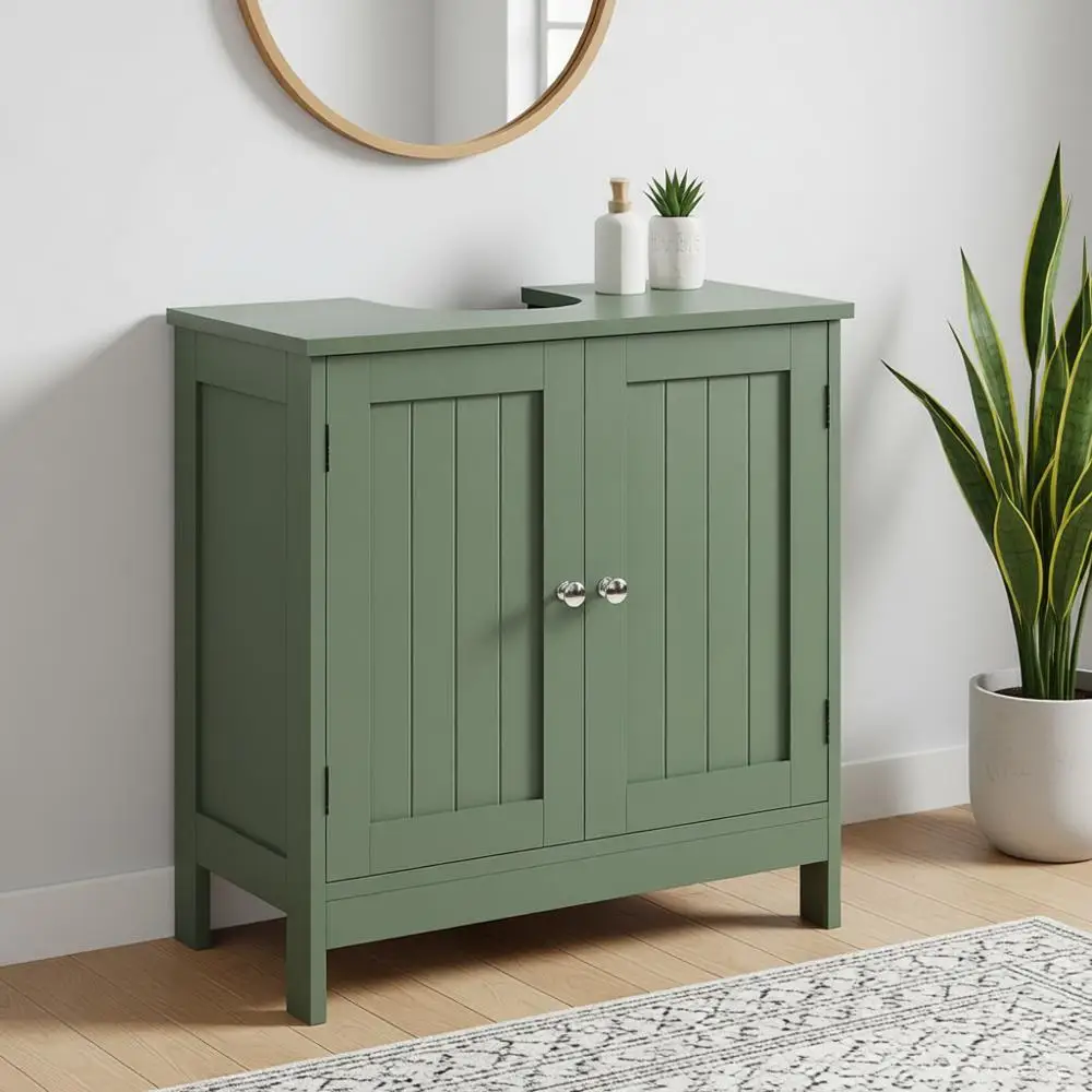 

Green Bathroom Storage Cabinet with 2 Doors and Shelves for Pedestal Sink
