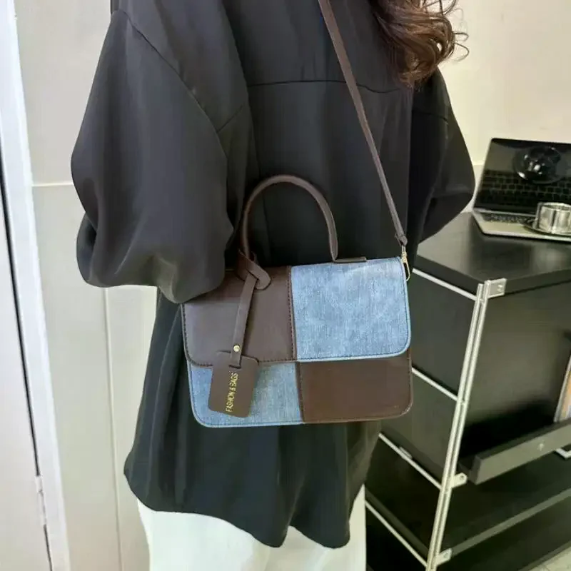 High-Quality Women's Commuter Tote Bag in Plaid Patchwork Style Suitable for Various Activities