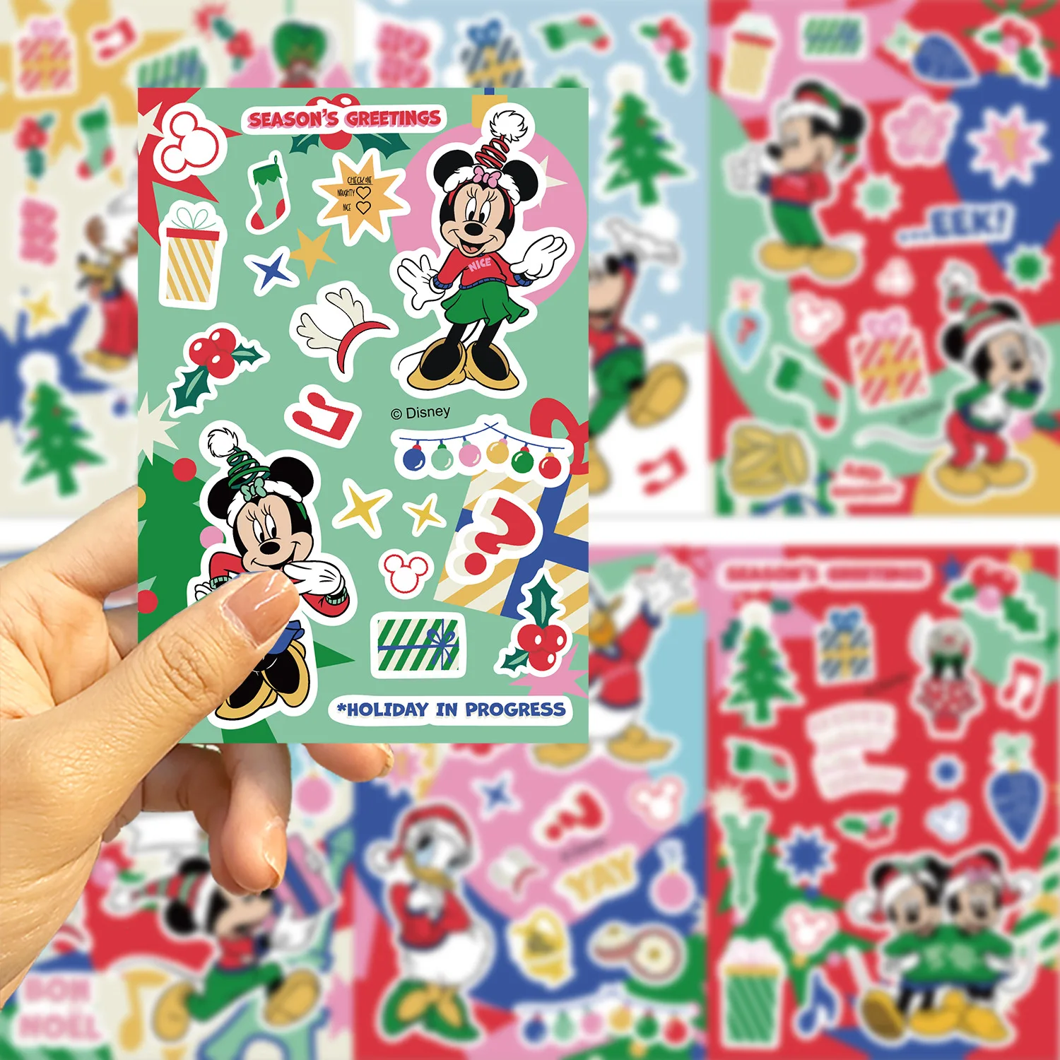 8 قطع من ملصقات ديزني ميكي وميني، مجمعة عيد الميلاد DIY، زينة العطلات، شارات كرتونية، هدايا عيد الميلاد والكريسماس #4