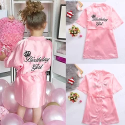 1-5Y Summer Girls Pink Robes Baby Girl Cute Letters Pattern Children Soft Pajamas Kids Girl Breathable Bathrobe Sleepwear Dress