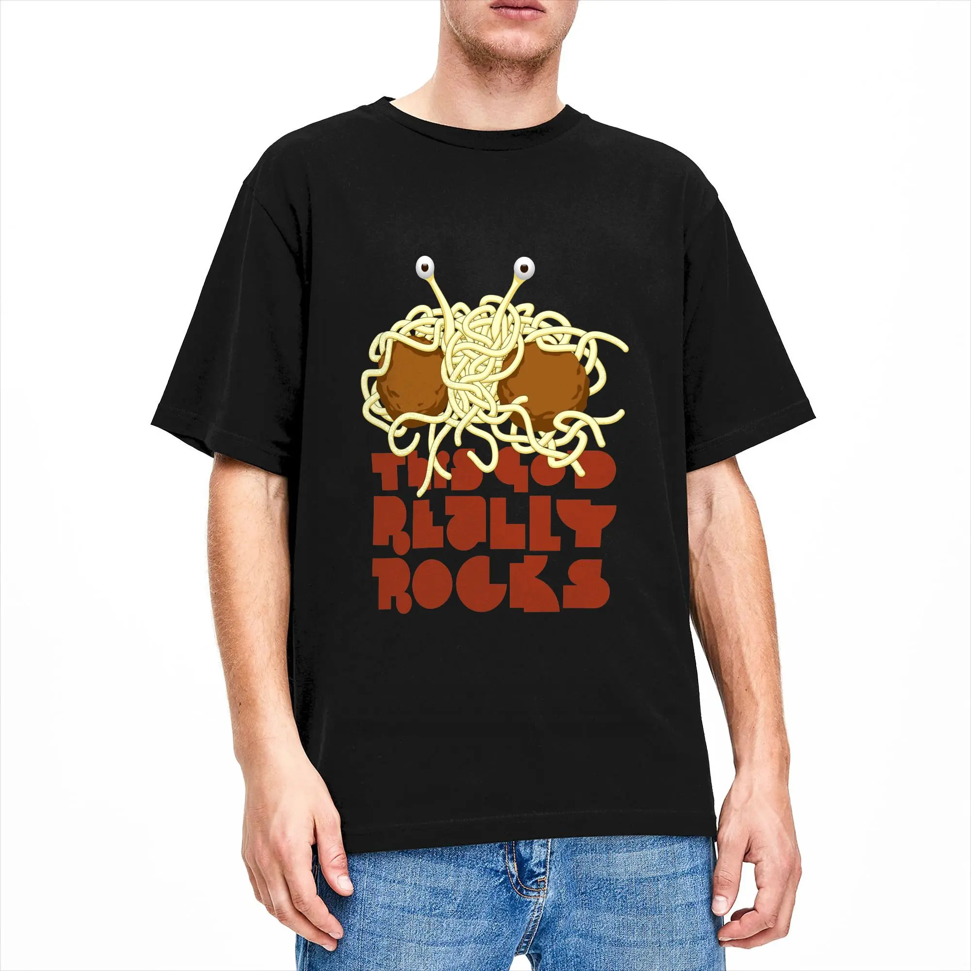 This God Really Rocks T Shirt Pure Cotton Casual T-Shirt Round Neck Flying Spaghetti Monsterism FSM Religion Church Tees Clothes