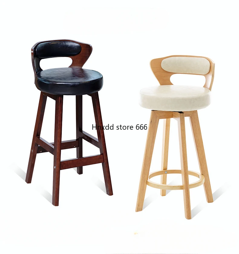 Bar chair Solid wood home backrest Light luxury Creative island chair Retro cafe Bar stool Front desk high foot