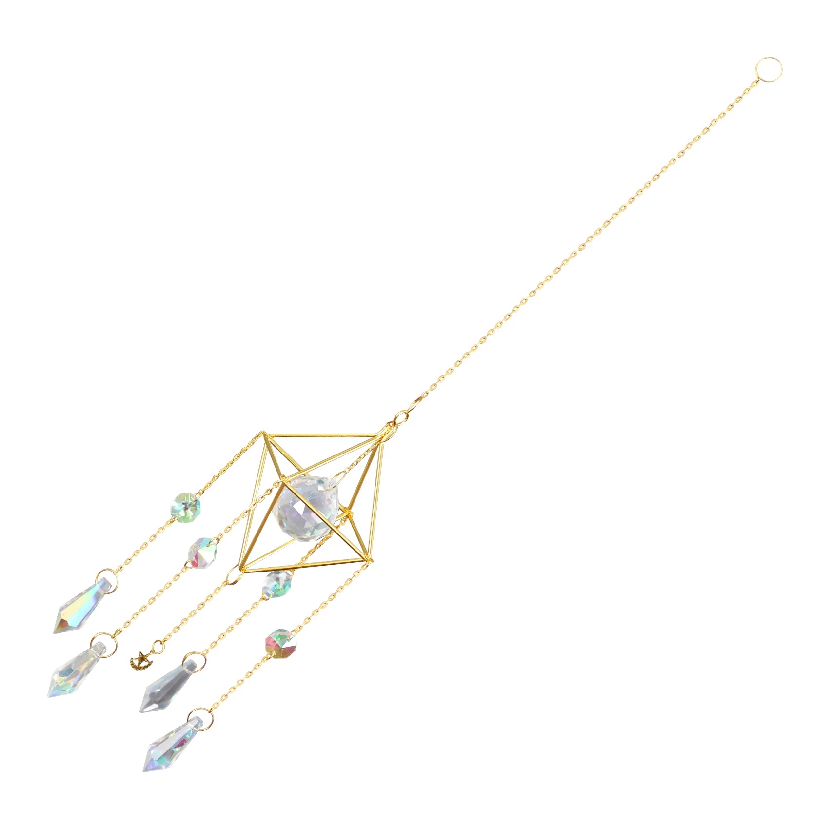 

Crystal Sun Catcher, Rainbow Prism, Window Sun Catcher,Gold Plated Celestial Suncatcher, Boho Sun & Moon with Crystals