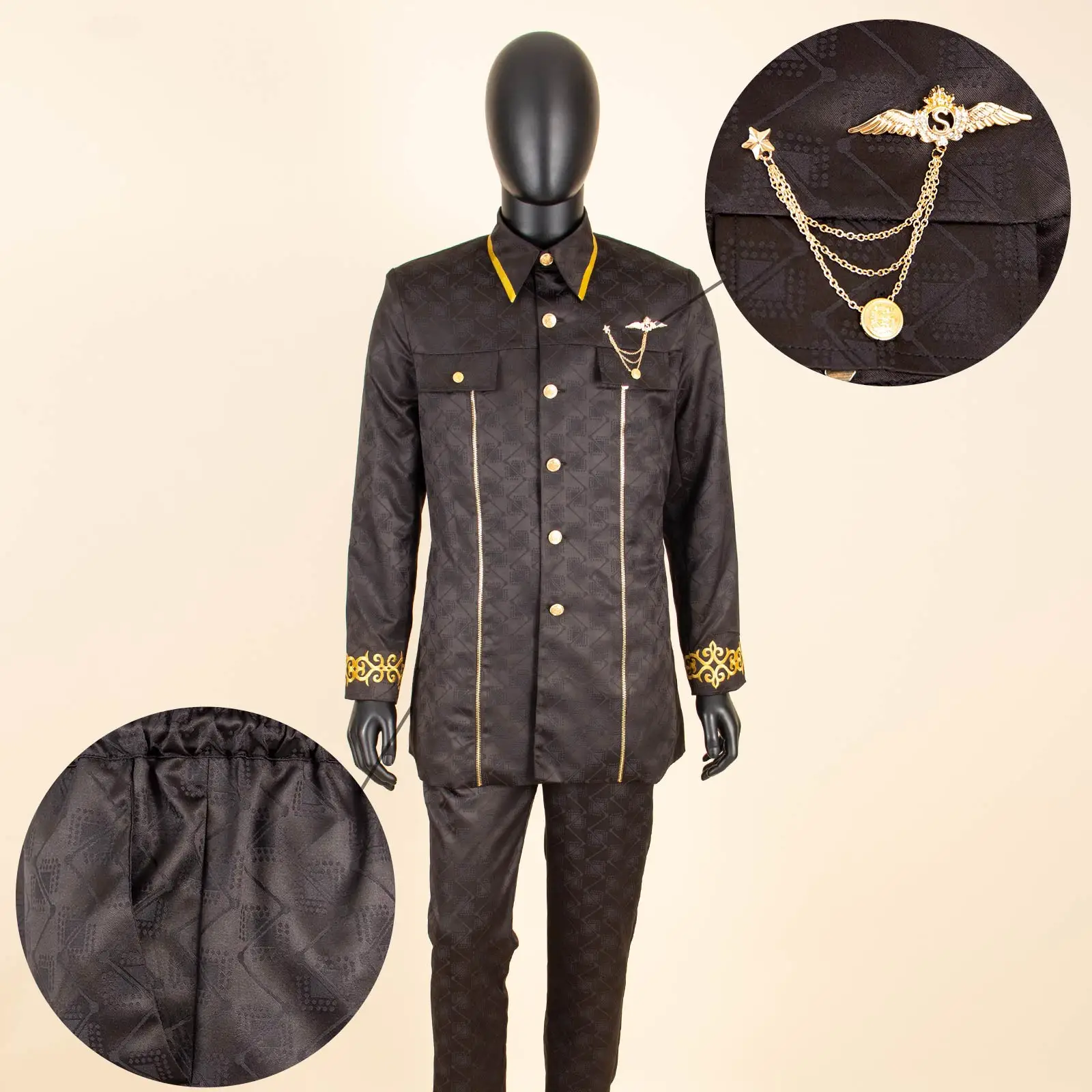 African Men Suit for Traditional Wedding Custom Business Attire Gold Embroidery Coat Pants Set Party Bazin Riche Attire 2416079