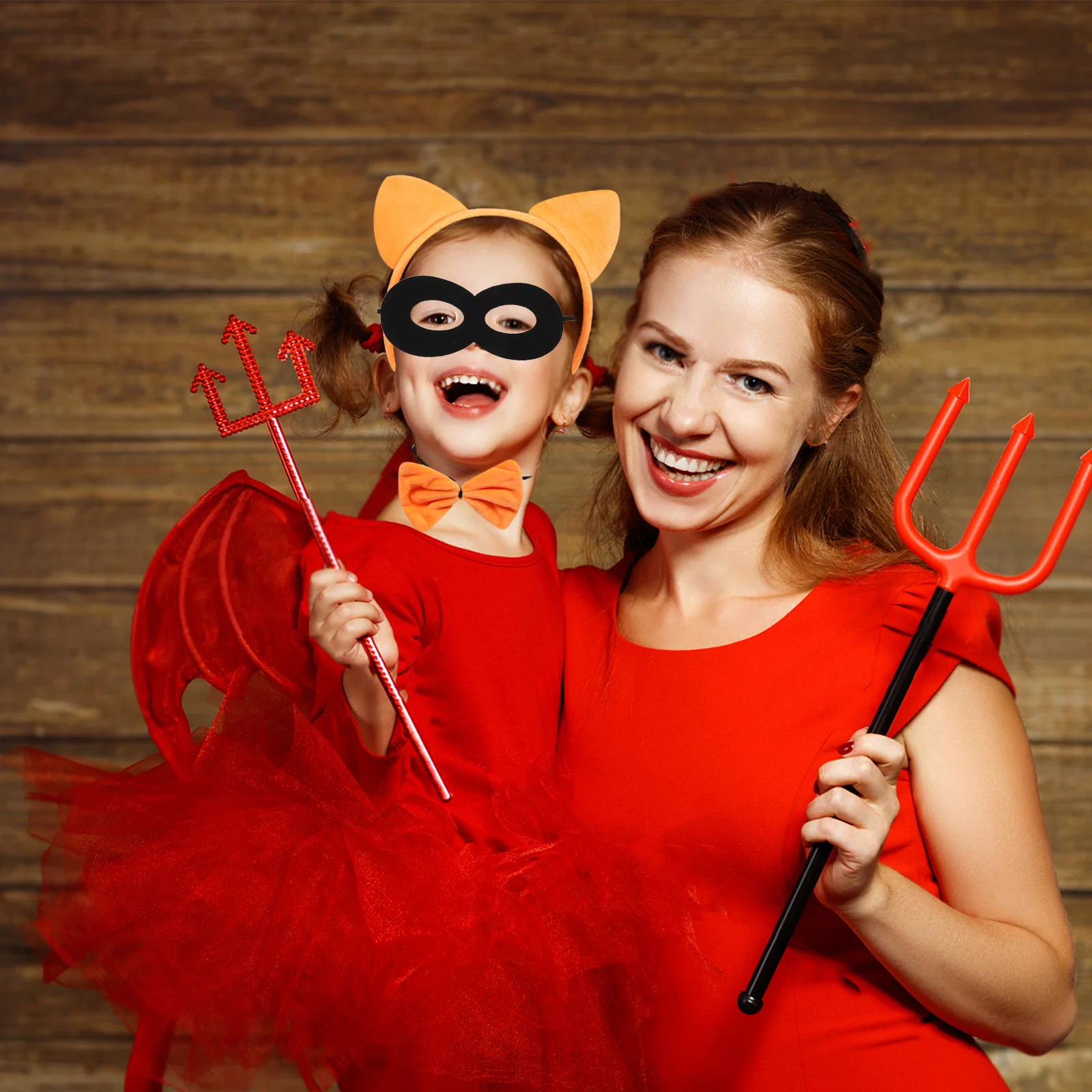 Halloween Oranje Kat Kostuum Set Kinderen Oren Hoofdband Staart Handschoenen Strikje Zwart Masker Verjaardagsfeestje Cosplay Accessoires