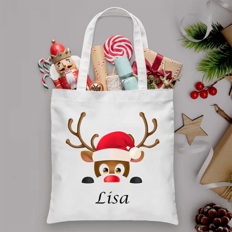 Personalized Christmas Gift Bag Christmas Sack Alternative Stocking Filler Eve Bag Reindeer Red Gift Holiday Shopping Bag Decor