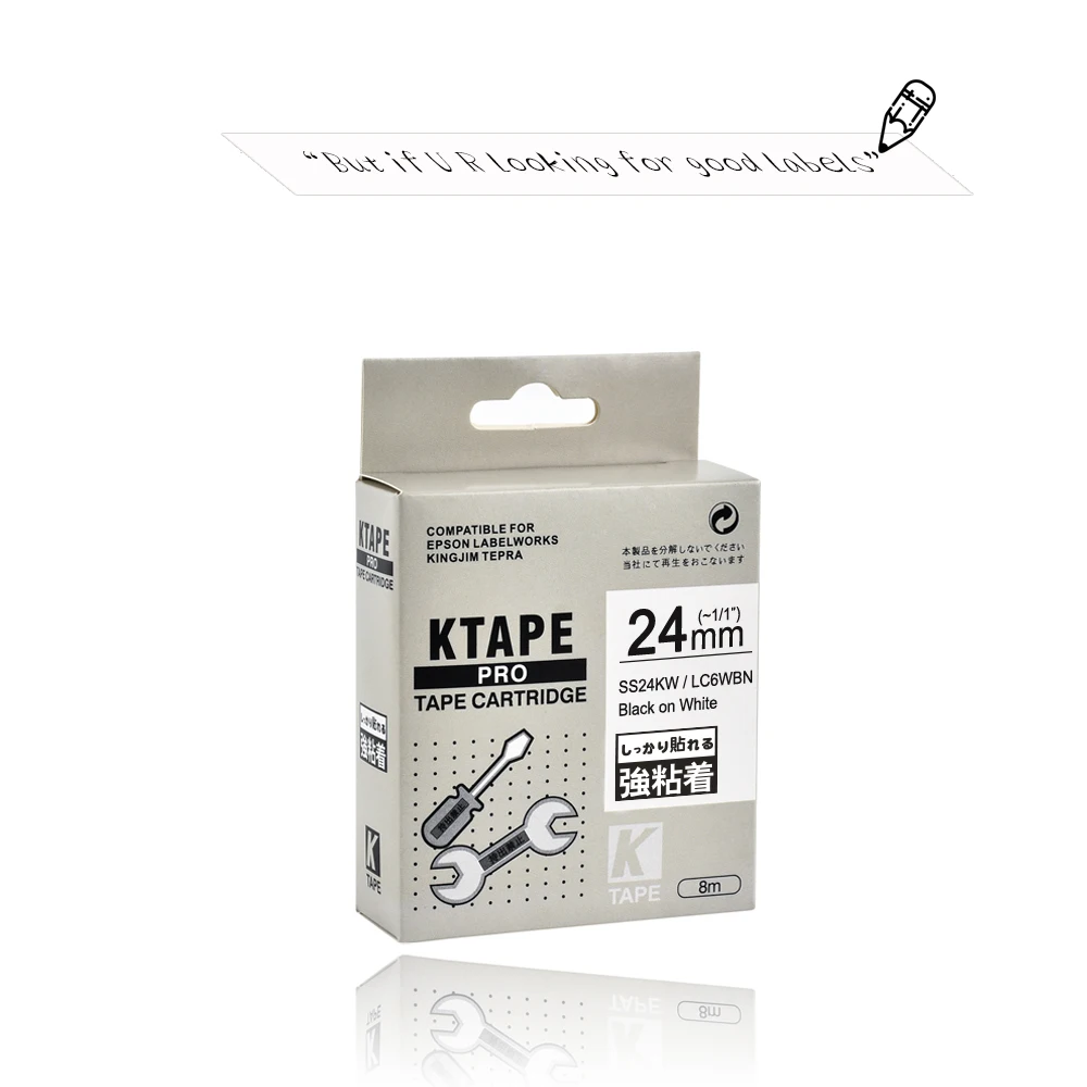 10PK 24mm Label Tapes Compatible with Epson Kingjim Label Printer LC-6WBN9 SS24KW for LW-700 LW-900P LW-Z710 Z700FK