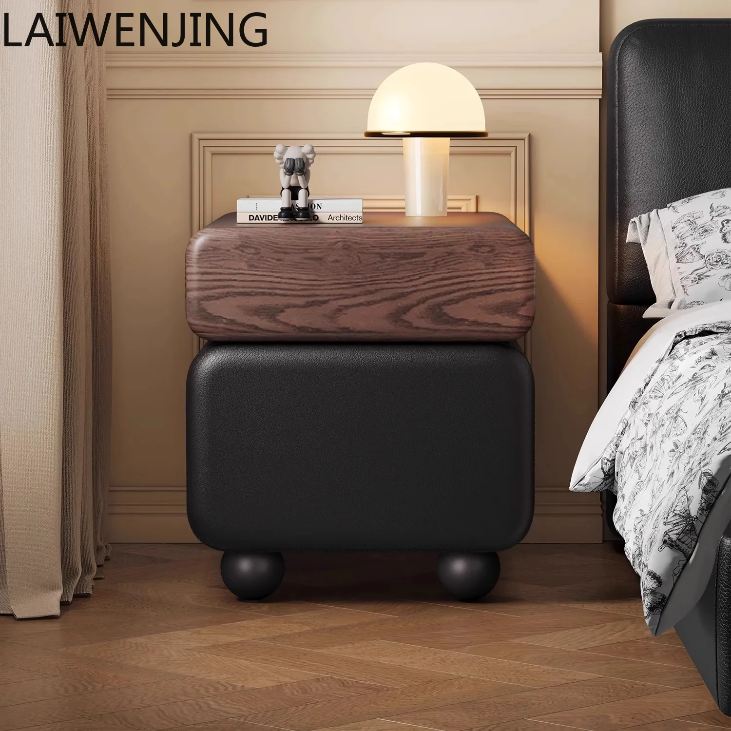 

HLZ medieval style creative light luxury solid wood bedside table simple modern new small household bedroom bedside table