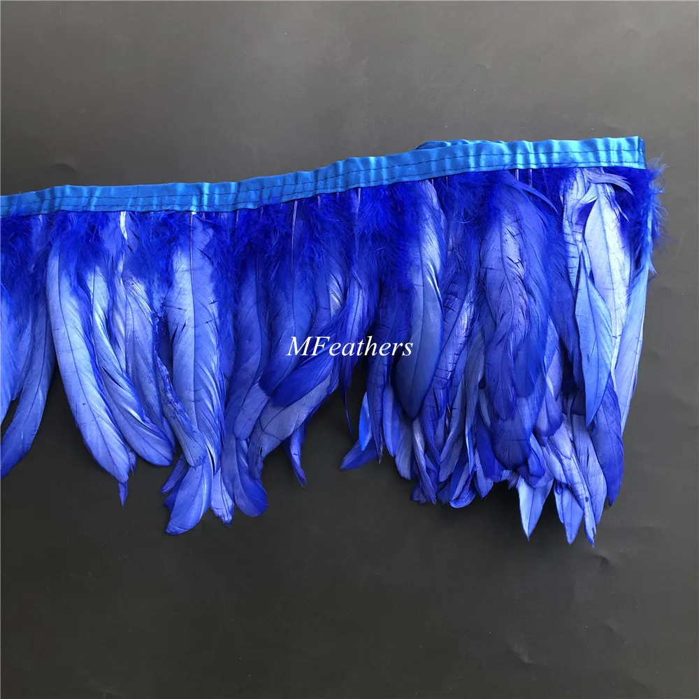 10 Meters/Lot Coral Dyed Rooster Coque Feather Trims 15-20CM 6-8 Inches Width Sewing On Satin Ribbon Feathers Lace Fringes Strip