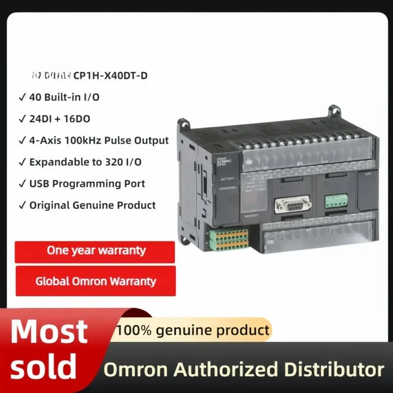PLC CP1H-X40DT-D Programmable Logic Controller 24 Inputs 16 Transistor Outputs 24VDC High Speed Motion Control
